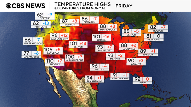 Friday's high temperatures across the U.S. 